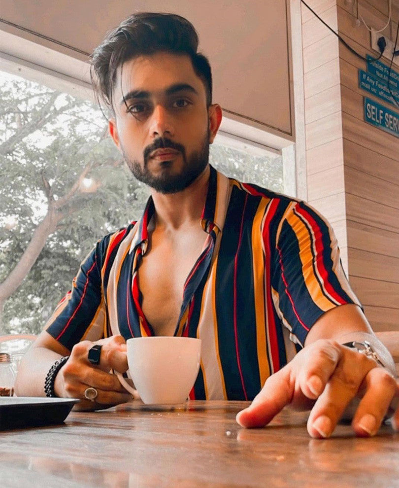 Blue and Yellow with Multi Color Stripe Half Sleeves Shirt