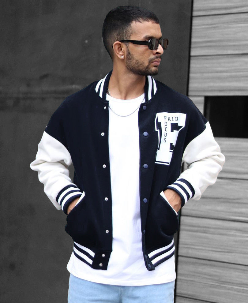 Navy Blue Varsity Oversize Jacket