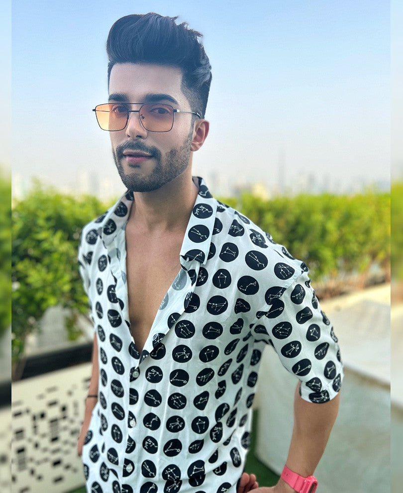 Black And White Constellations All Over Print Oversize Drop Shoulder Shirt