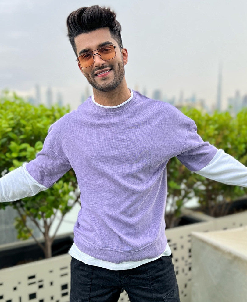 Purple With White Panel Attached Oversize Drop Shoulder T Shirt