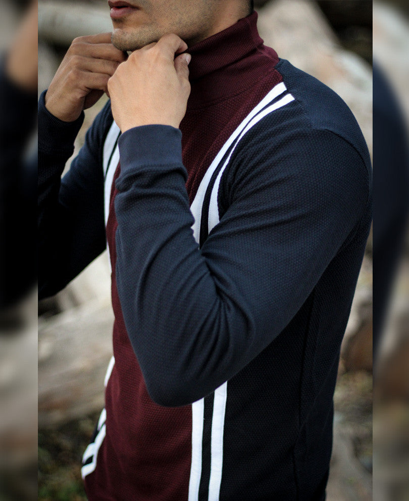 Maroon Multi Stripe Polo Neck Full Sleeves T Shirt