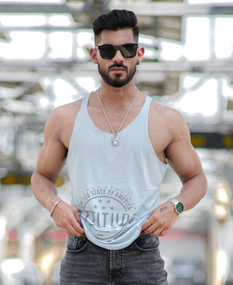 Sky Blue Attitude Print Gym Vest