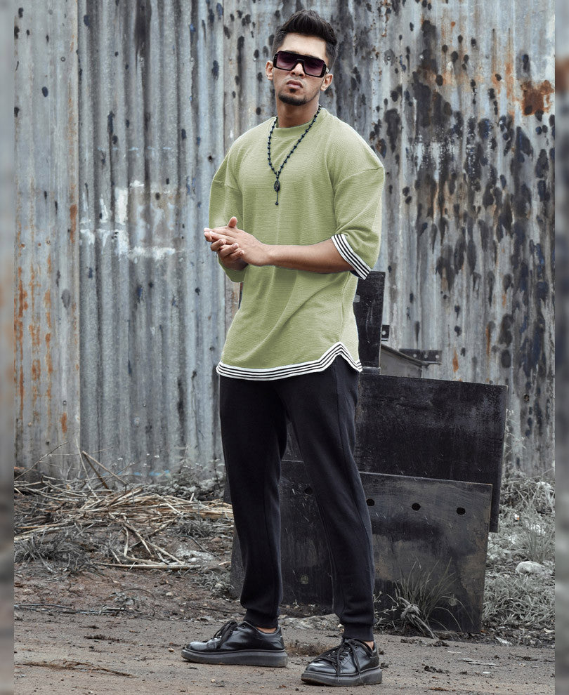 Mint Green Oversize Drop Shoulder With Stripe T Shirt
