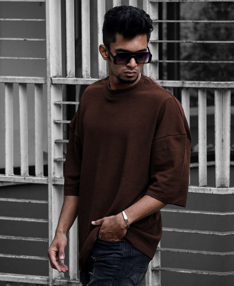 Urban Brown Solid Oversize Drop Shoulder T Shirt