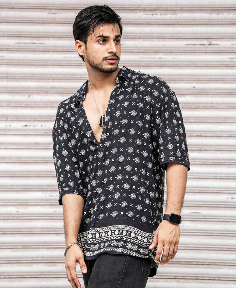 Black Bandana Print Oversize Drop Shoulder Shirt