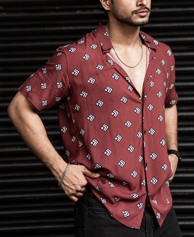 Maroon Tiny Box Printed Half Sleeves Shirt