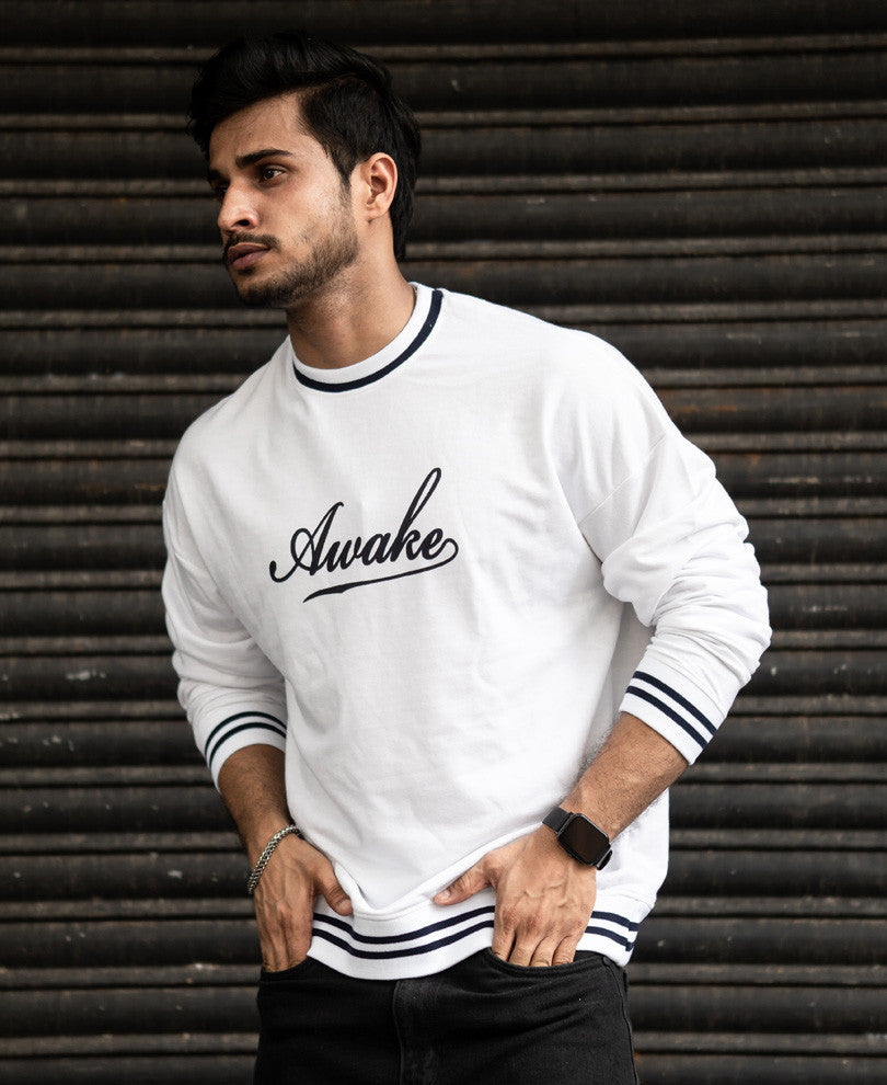 White Awake Print Oversize Drop Shoulder T Shirt