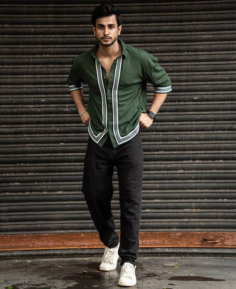 Olive Green Button Style Oversize Drop Shoulder T Shirt