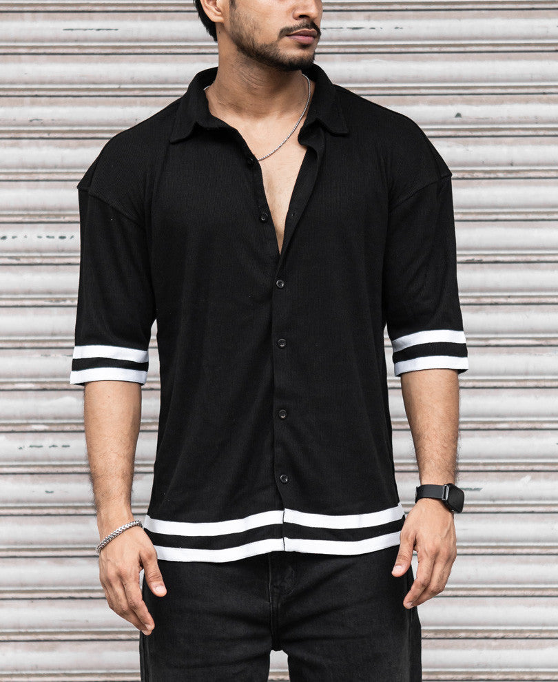 Black Button Style Oversize Drop Shoulder T Shirt