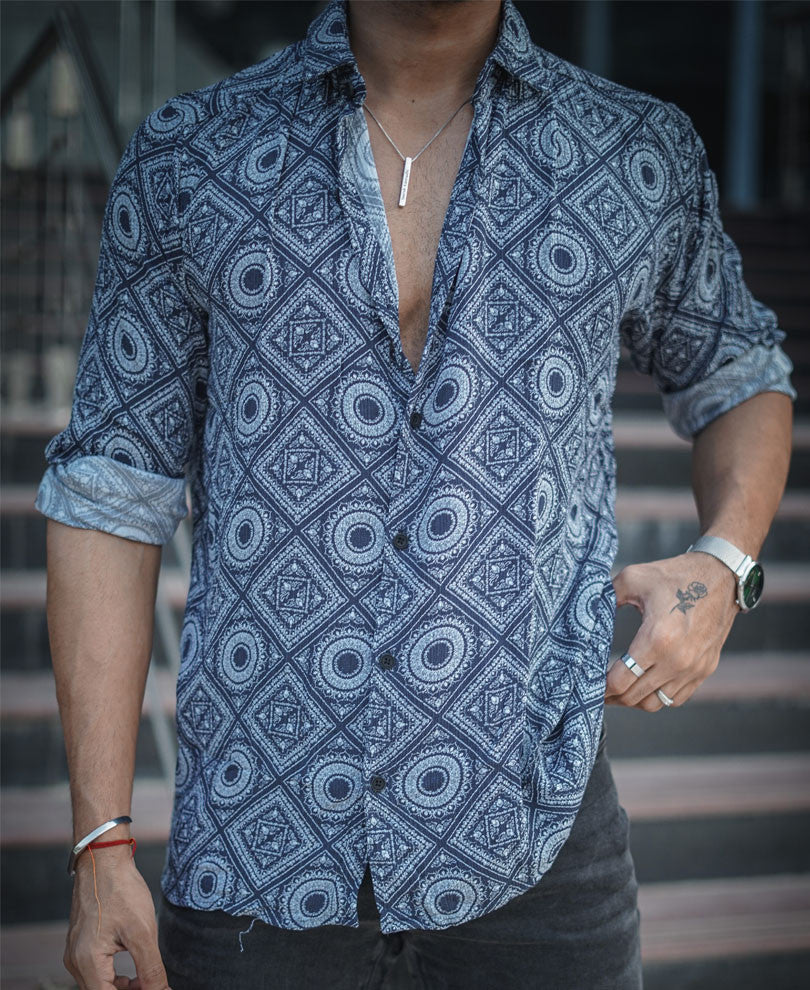 Blue Mandala Art Full Sleeves Shirt