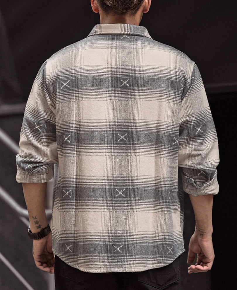 Grey and Off White Flannel Regular Fit Full Sleeves Shirt