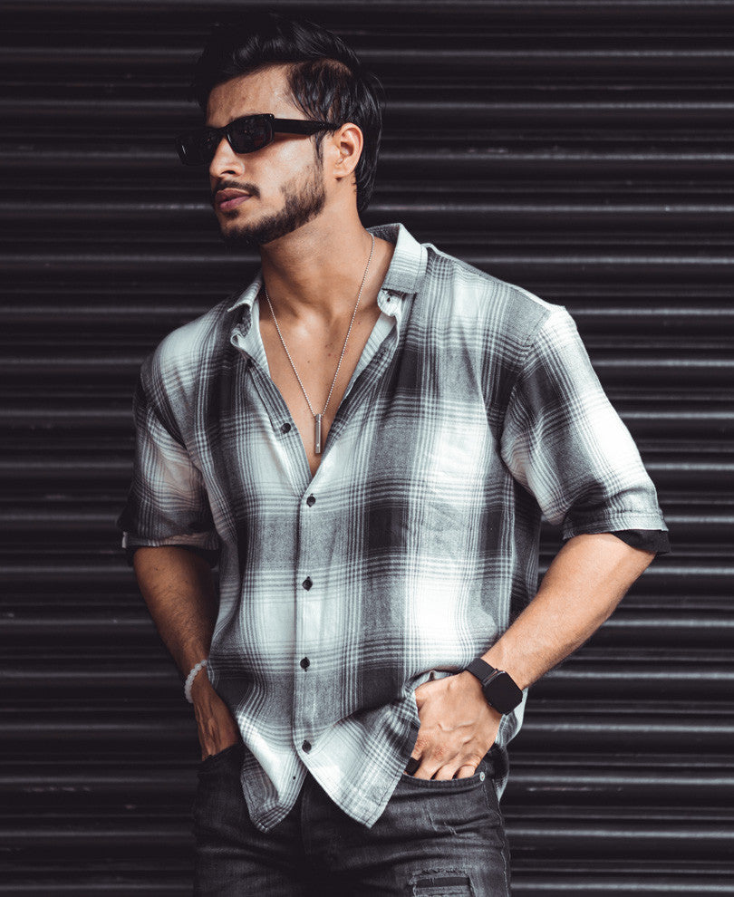 Dusty Black Checks Oversize Drop Shoulder Shirt