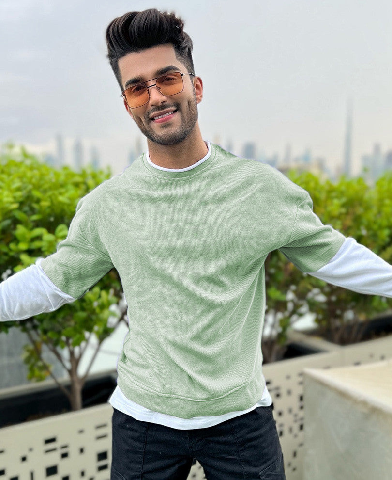 Pista Green With White Panel Attached Oversize Drop Shoulder T Shirt