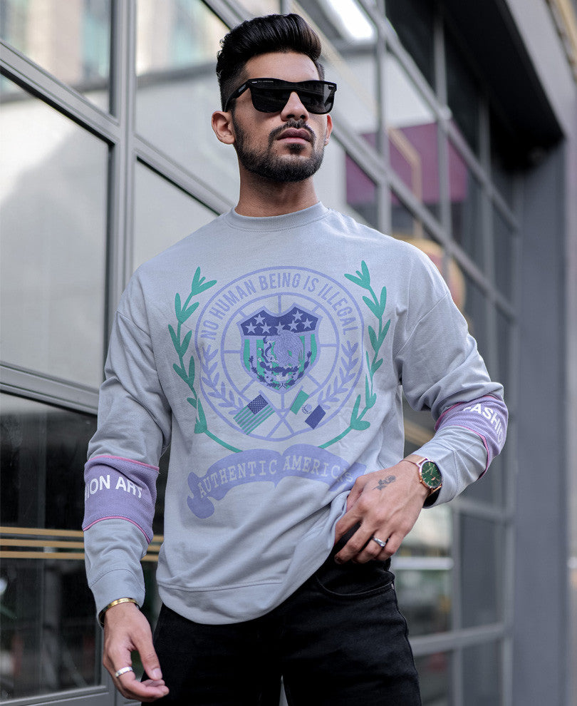 Grey The Fashion Art Print Oversize Drop Shoulder Sweatshirt