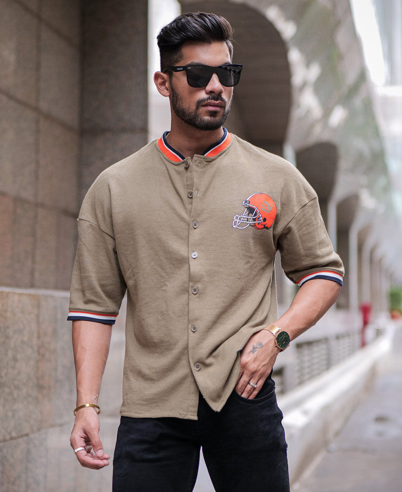 Beige Baseball Oversize Drop Shoulder T Shirt