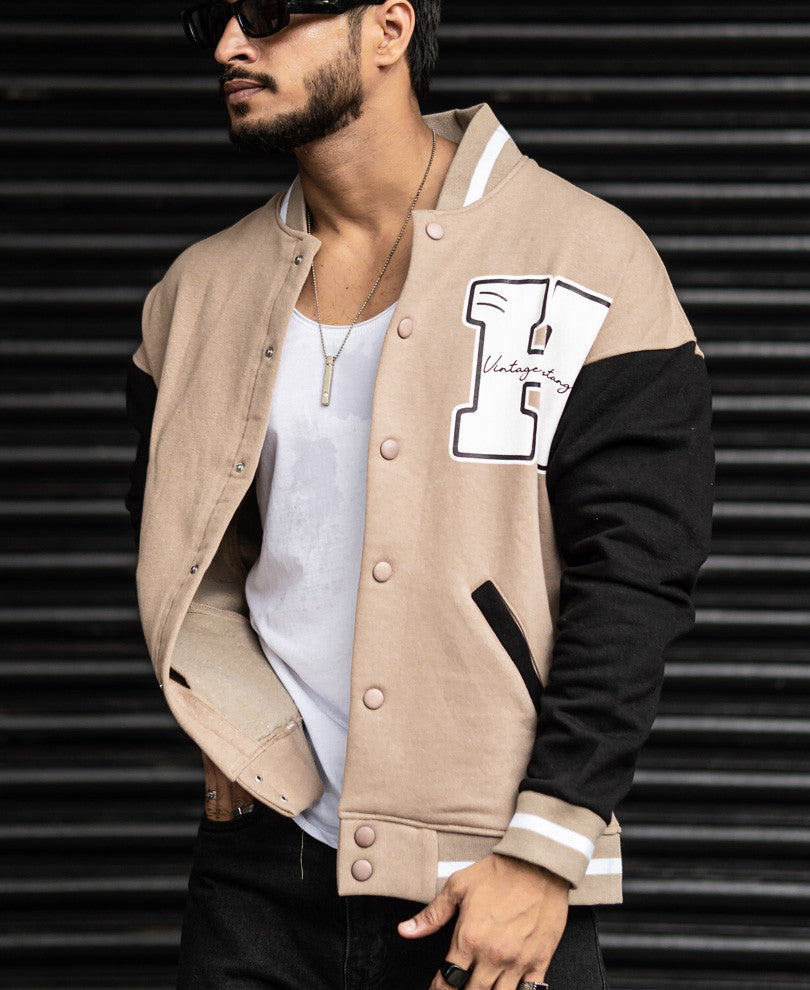 Beige Varsity Oversize Jacket