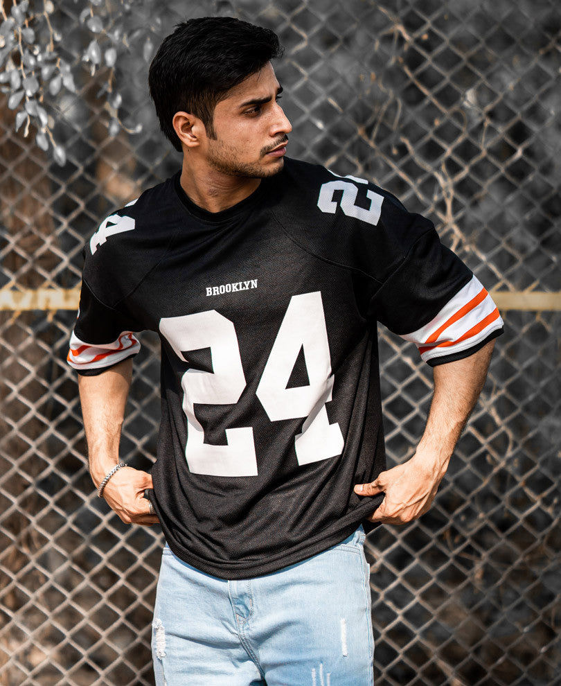 Black 24 Browns Print Oversize Drop Shoulder T Shirt