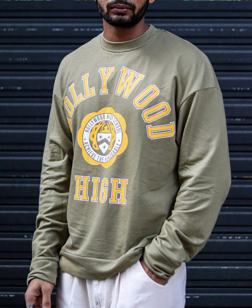 Olive Green Hollywood Print Oversize Drop Shoulder T Shirt