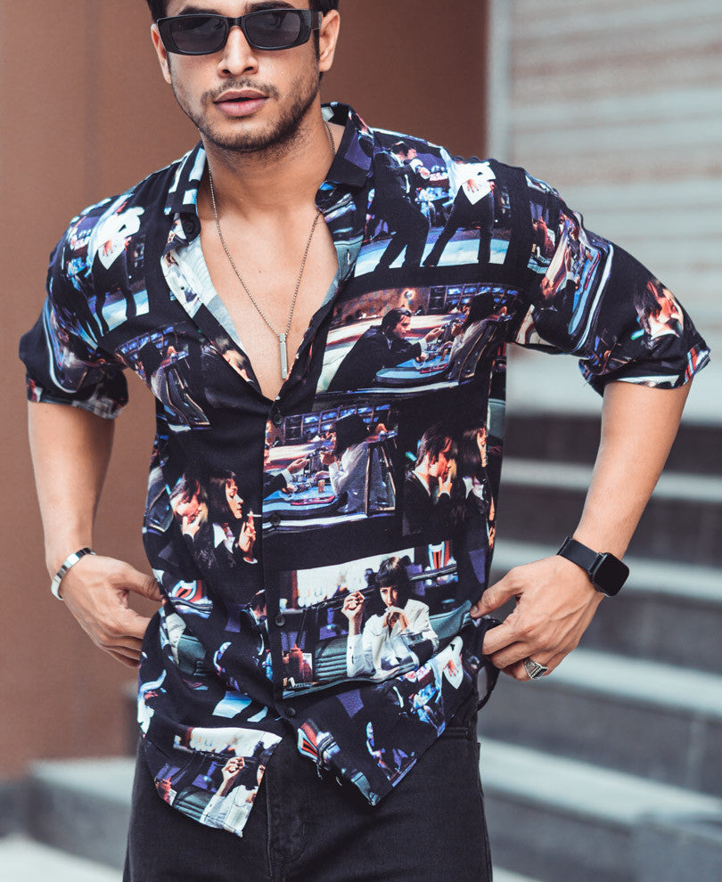 Black Pulp Fiction Oversize Drop Shoulder Shirt