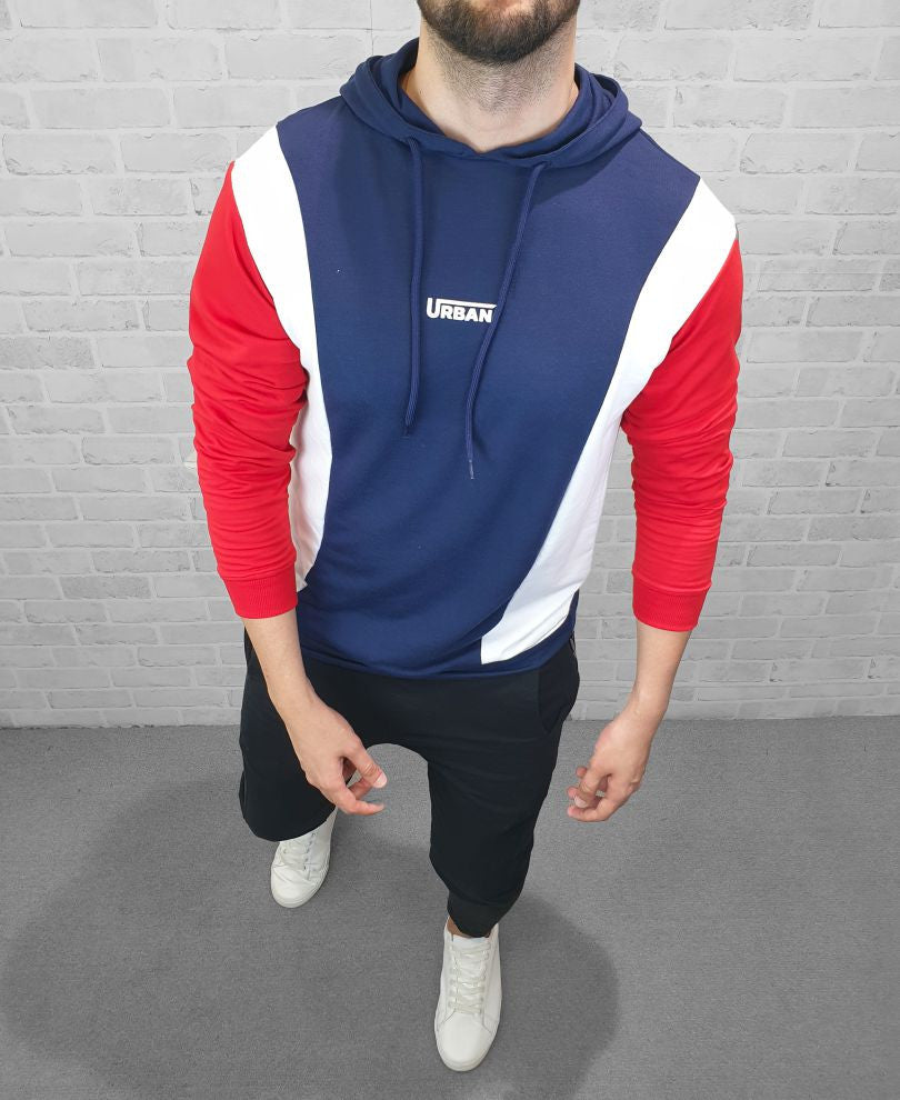 Blue and Red Panel Hood T-Shirt