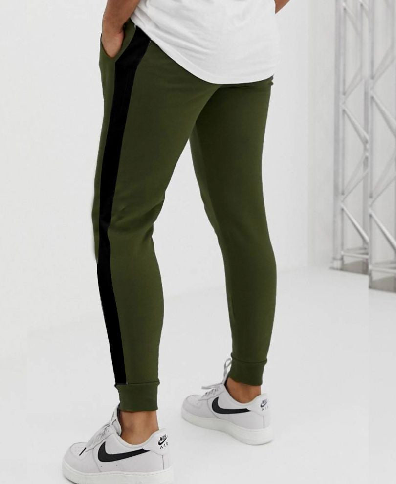 Mens Olive Green Stripes Track Pant