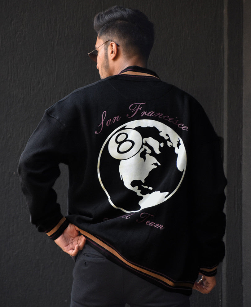 Black Back Print Oversize Varsity Jacket D