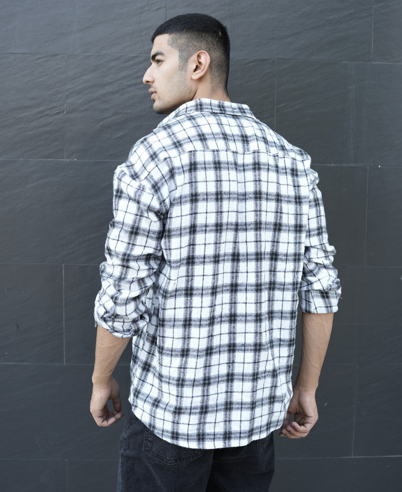 Black And White Checks Oversize Drop Shoulder Shirt