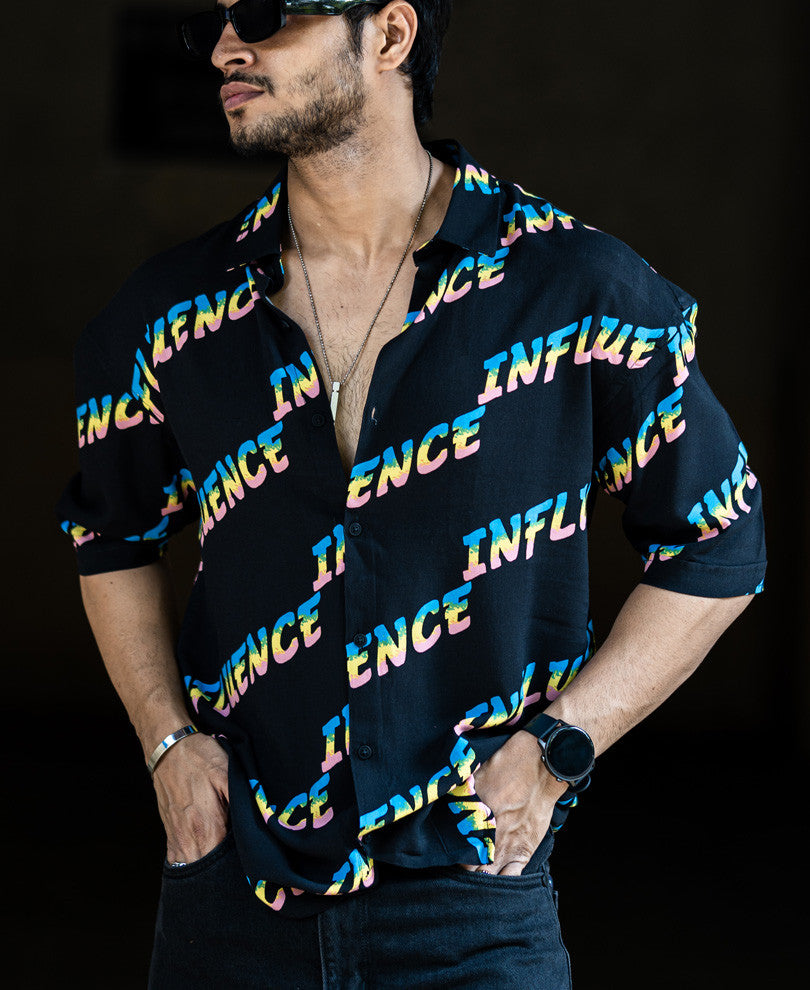 Black Influence Print Oversize Drop Shoulder Shirt