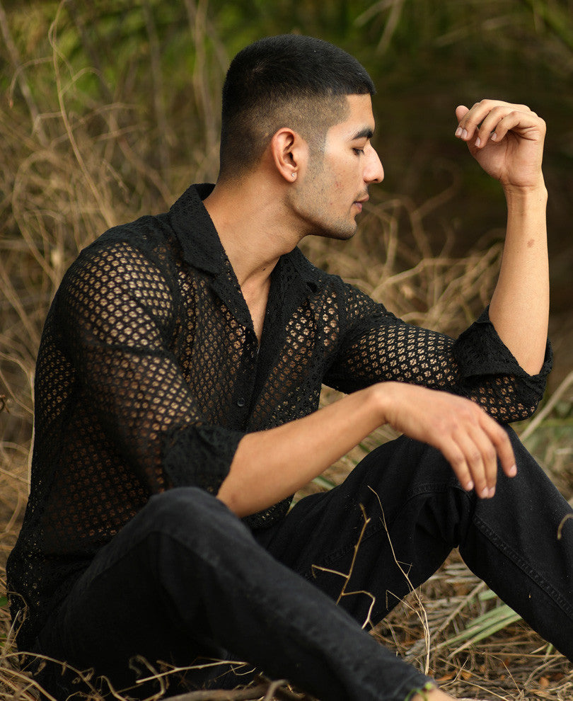 Black Sheer Pattern Full Sleeves Shirt