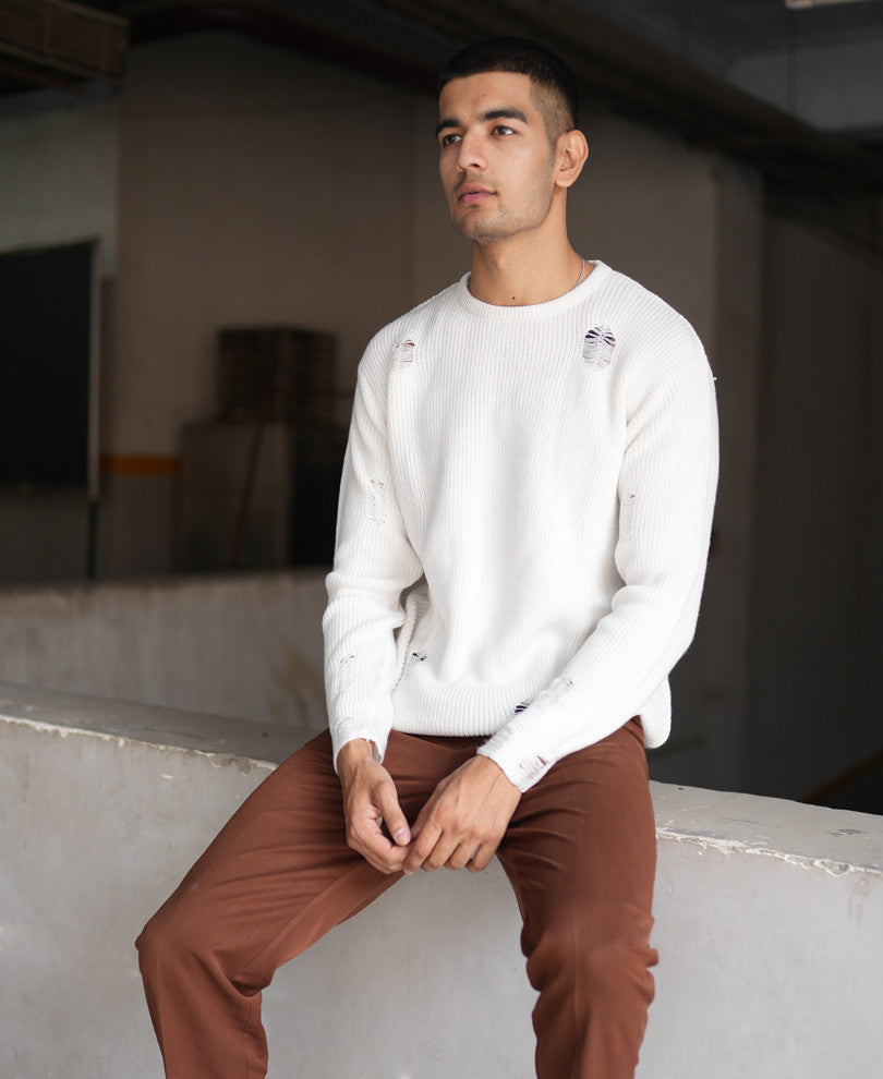 White Round Neck Full Sleeves Sweatshirt
