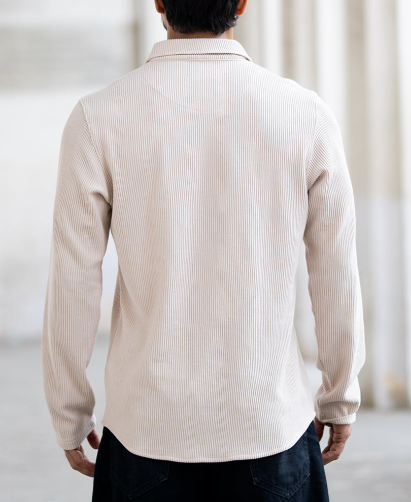 Beige Corduroy Regular Fit Full Sleeves T-Shirt