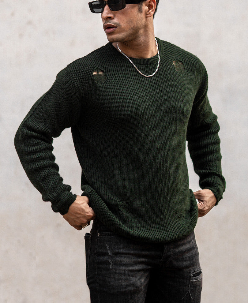 Olive Green Round Neck Full Sleeves Sweatshirt