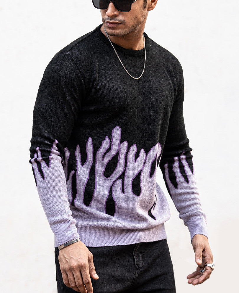 Black With Purple Flames Full Sleeves Sweatshirt