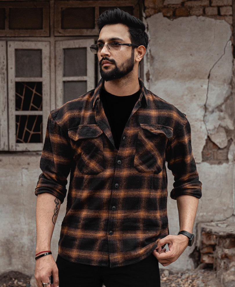 Brown Plaid Checks Oversize Drop Shoulder Shirt