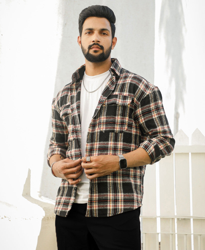 Black And Red Check Oversize Drop Shoulder Shirt