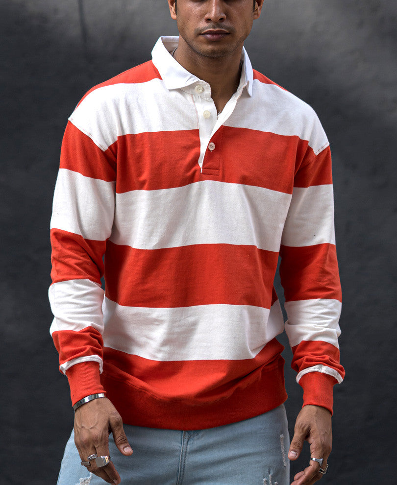Orange And White Striped Oversize Drop Shoulder T Shirt