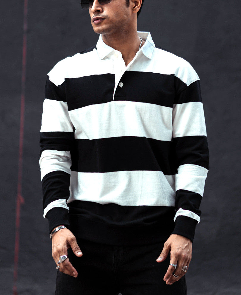 Black And White Striped Oversize Drop Shoulder T Shirt