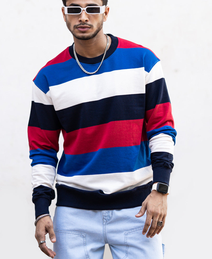 Multi Striped Oversize Drop Shoulder Sweatshirt