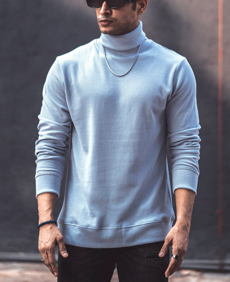 Grey Polo Neck Full Sleeves T Shirt