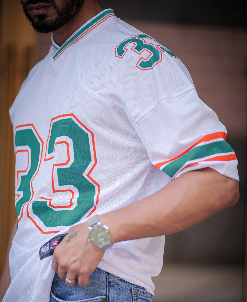 White 33 Print Oversize Drop Shoulder Dri-Fit Jersey