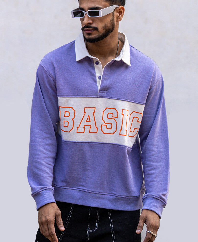 Purple Basic Print Collar Oversize Drop Shoulder T Shirt