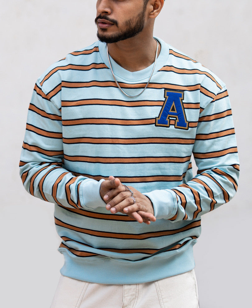 Sky Blue Stripes Full Sleeves T Shirt