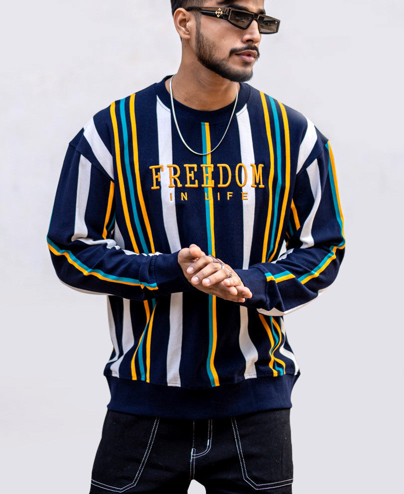 Multi Color Vertical Stripes Oversize Drop Shoulder T Shirt