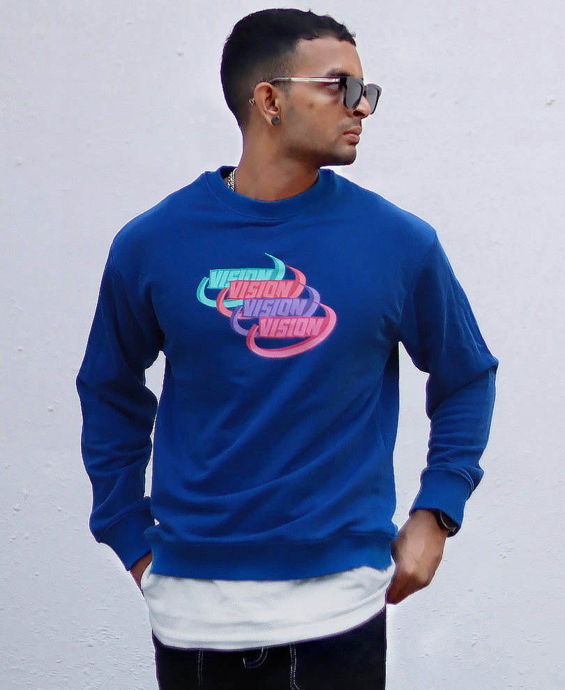 Blue Fly Solo Back Print Oversize Drop Shoulder Sweatshirt