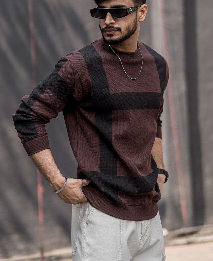 Brown Stripe Oversize Drop Shoulder T Shirt