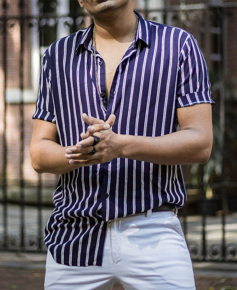 Blue Mini Stripes Half Sleeves Shirt