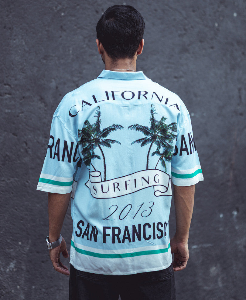 Sky Blue California Print Oversize Drop Shoulder Shirt