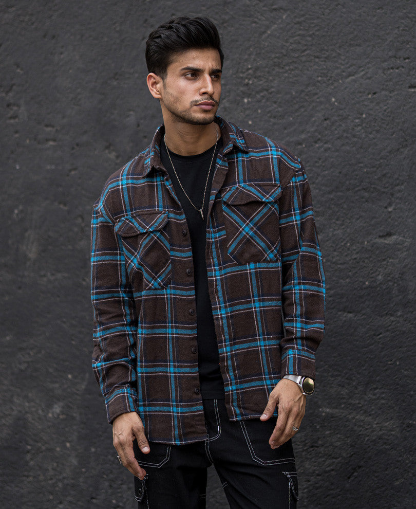 Dark Brown Checks Oversize Drop Shoulder Shirt