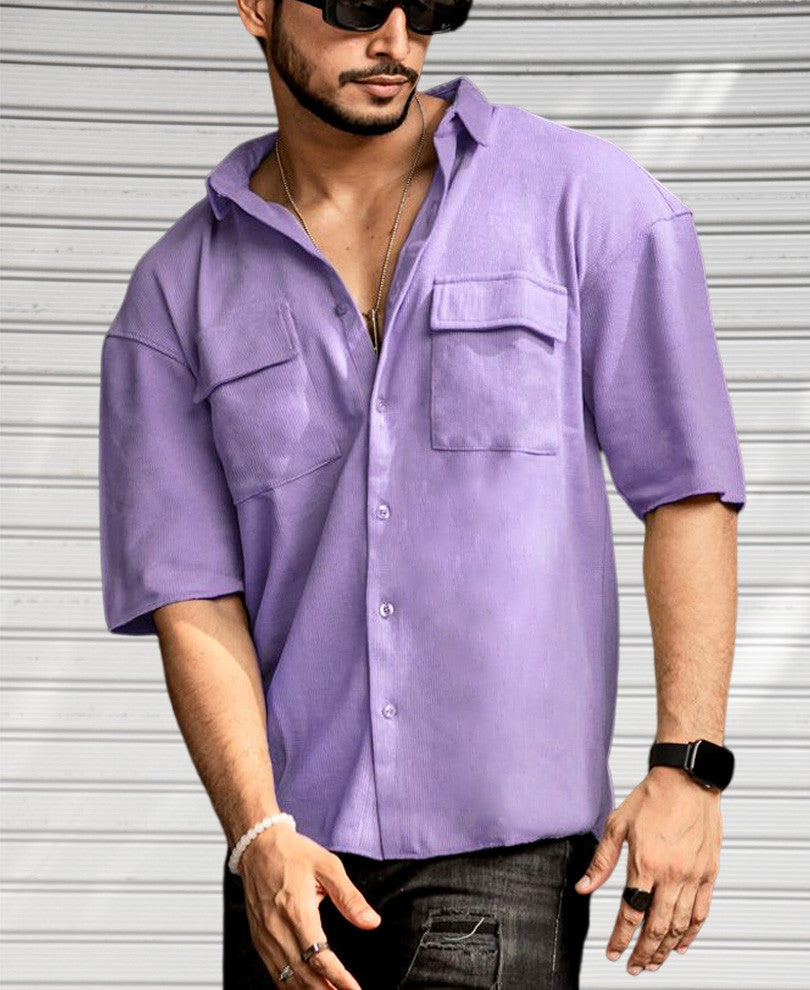 Purple Chest Pocket Oversize Half Sleeves Shirt