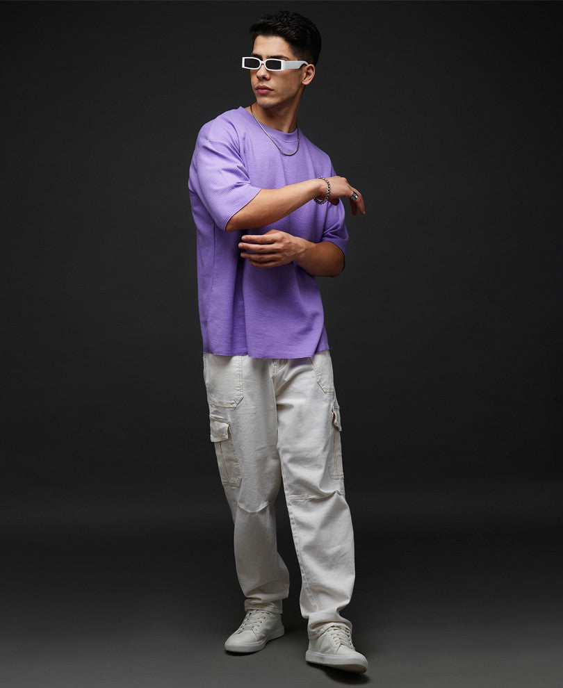 Urban Purple Solid Oversize Drop Shoulder T Shirt